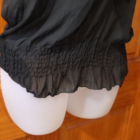 Miley Cyrus Max Azria Black Sheer Ruffle Top Fluttery Romantic Y2K Goth LG - Picture 7 of 9